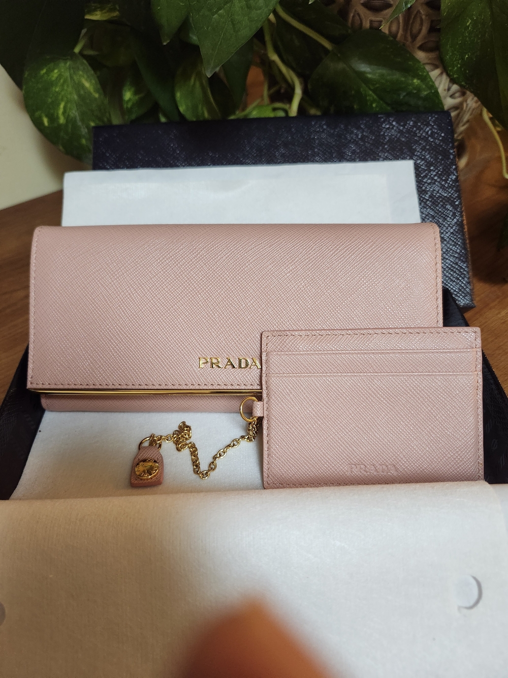 Prada Pink Saffiano Leather Continental Wallet with Card Holder